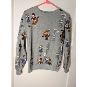 Warner Bros 100 Looney Tunes Wizard of Oz Sweatshirt Gray All Over Print XS